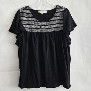 Loft Black Smocked Top 100% Cotton